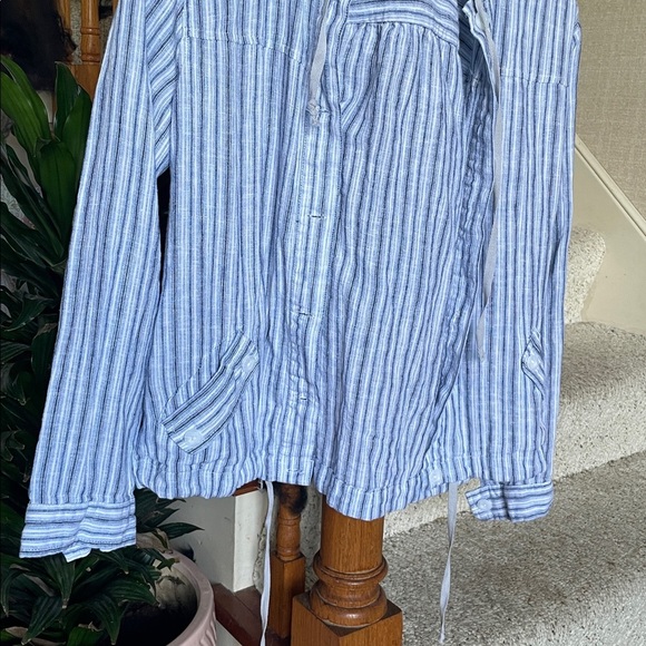 Christopher & Banks Coastal Blue and White Striped Linen Layering Jacket - Picture 3 of 12